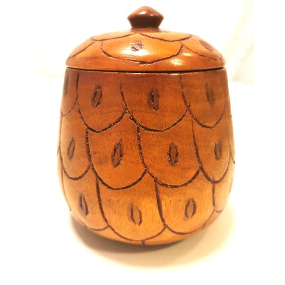 Acorn Hardwood Lidded Container Hand Carved Vintage - Picture 1 of 10